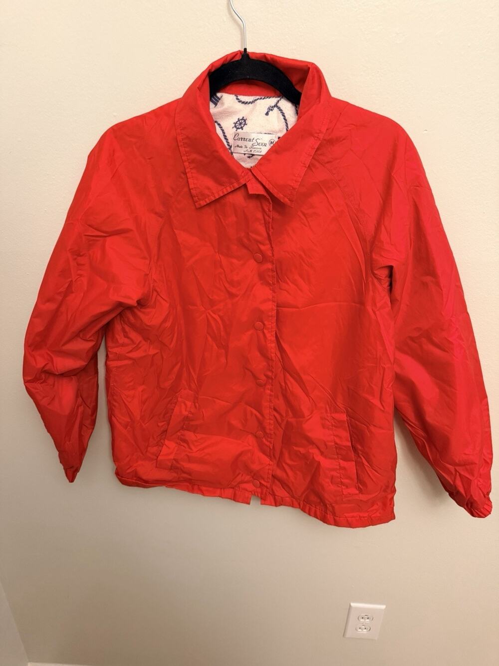 Vintage CURRENT SEEN Red Nylon Windbreaker Jacket - Nautical Cotton Lining - M